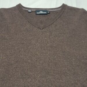 Rodd & Gunn V-Neck Sweater Mens M Brown Extrafine Merino Wool Knit Pullover
